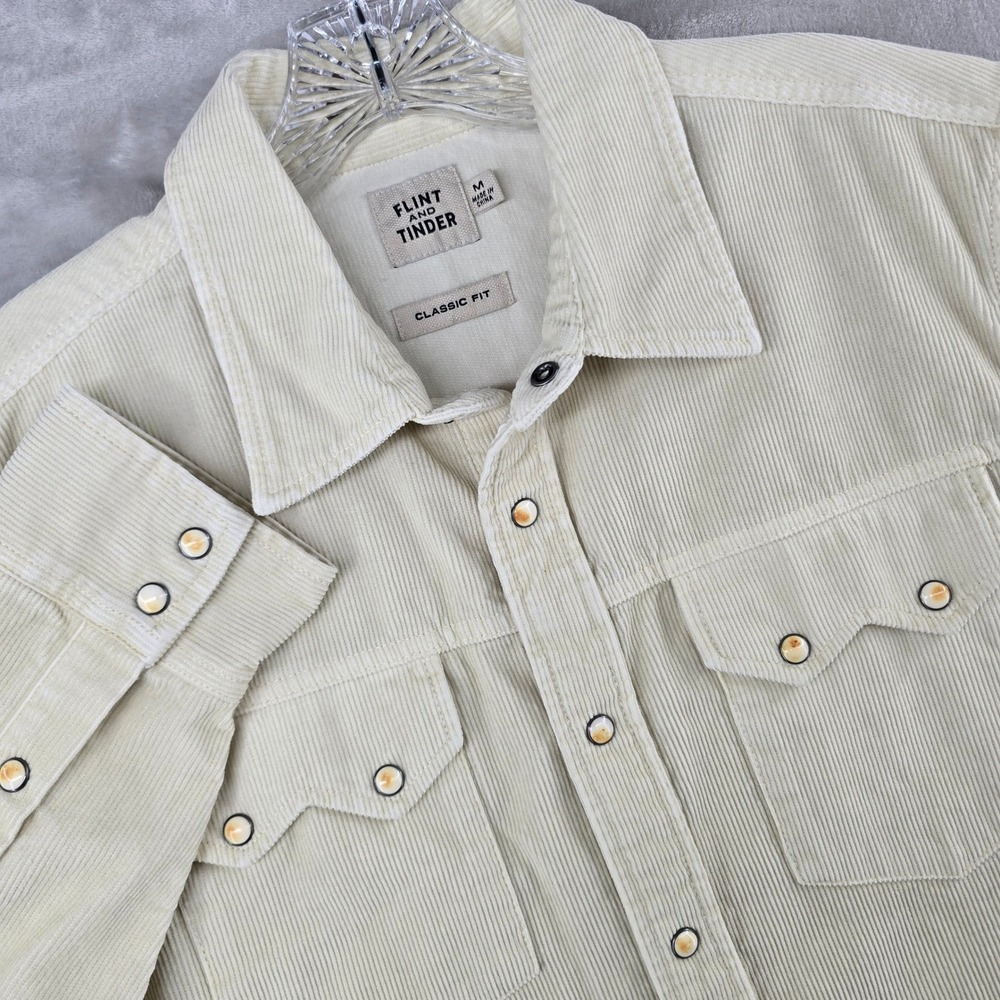NEW Flint and Tinder Western Shirt Mens Medium Pearl Snap Cream Corduroy